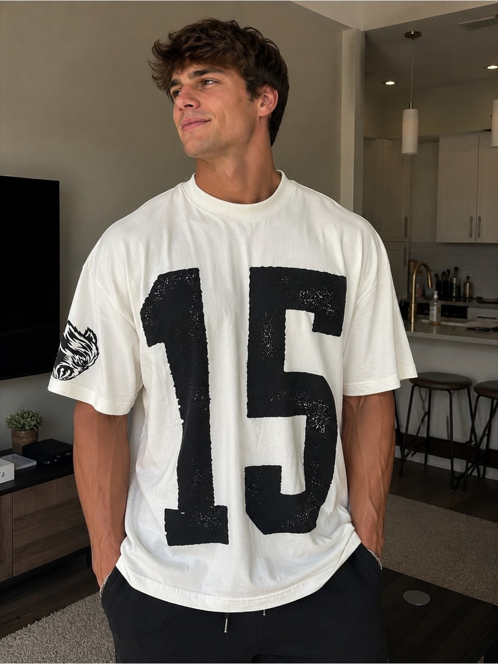 Darc Sport Men's White Graphic Number 15 Short Sleeve Shirt - NWT